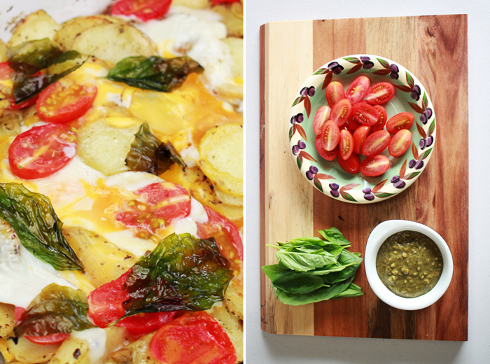 Pesto Potato and Egg with fried basil and tomato (via www.fishfishme.eu.com)
