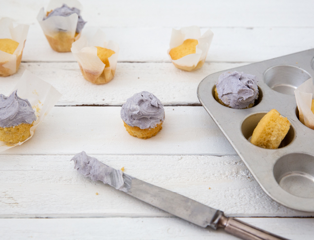 Lavender Coconut Mini Cupcakes by Erika Rax (for www.fishfishme.eu.com)